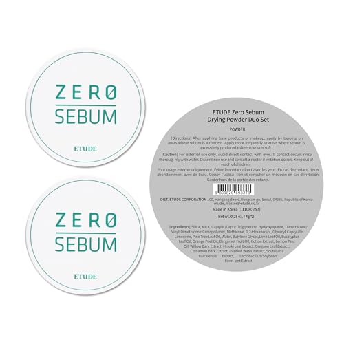 Image of ETUDE Zero Sebum Drying Powder Duo Set 0.14 Ounce*2 (4g*2) | Lightweight Oil Control No Sebum Loose Face Powder with 80% Mineral | Long Lasting, Makes Skin Downy, Korean Makeup, Kbeauty