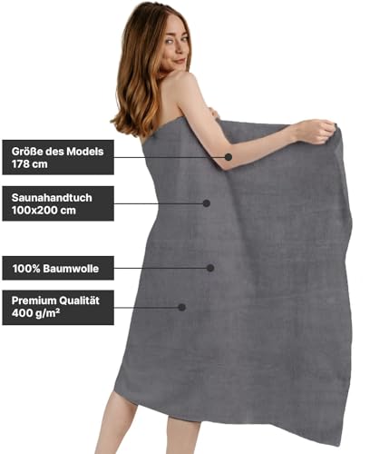 altego Saunahandtuch 100 x 200 cm Grau – Saunatuch Baumwolle, Badehandtuch groß, Premium Qualität