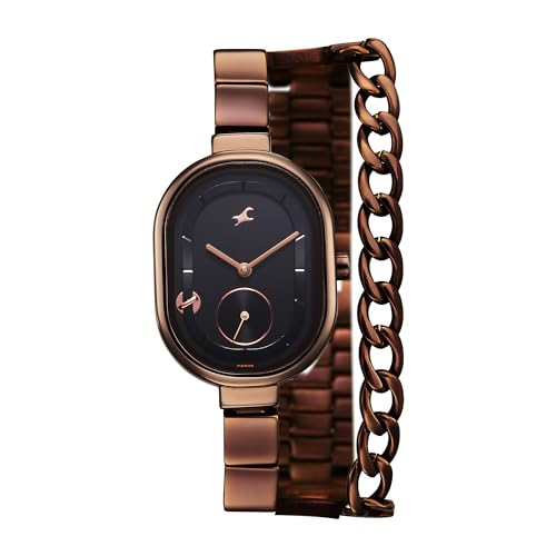 Fastrack Maximinimal Quartz Analog Black Dial Brown Stainless Steel Strap Watch for Girls - 6297QM01