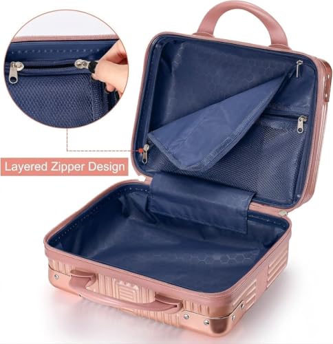 Image of Makeup Storage Case for Women, Portable Travel Cosmetic Organizer Box, Hard Shell Vanity Case with Carry Handle & Zipper, Rose Gold