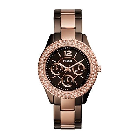 Fossil Uhr für Damen Stella, Quarz-Multifunktionswerk, 38 mm braunes Edelstahlgehäuse mit Edelstahlarmband, ES4079 Cover