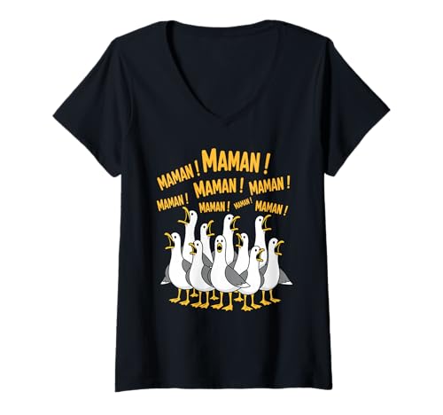 Femme Motif Mouette Drôle Maman Meme Oiseaux Criant Maman T-Shirt avec Col en V