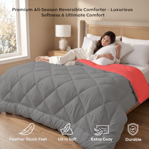 Image of AYKA Reversible Comforter 220 GSM Microfiber Reversible AC Comforter /Blanket for Winter /Quilt /Duvets for King Size Double Bed Comforter (90 * 100, Red & Grey)| TC - 220