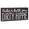 Take a bath you dirty hippie sign boho bathroom decor funny modern farmhouse bathtub decoration 55×12 fun bohemian wall art house plaque or rustic black wood accent for shelf  urban country home decor