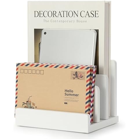 Bamboo Desk Shelf Mail Organizer,Wood 4 Slots Desk Organizers and Accessories for Document Book Mail Paper Bill Filing Tray Organizer Cover