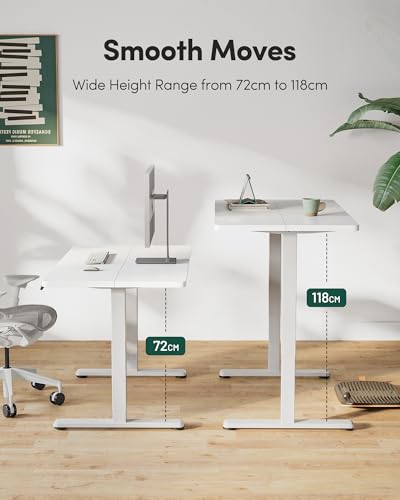 Image of FEZIBO Electric Standing Desk Height Adjustable, 55 x 24 Inches Sit Stand up Desk, Home Office Computer Desk Rising Memory Presets (White)