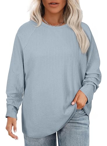 Eytino Plus Size Tops for Women Long Sleeve Crewneck Loose Casual 2025 Fall Fashion Knit Basic Tee(1X-5X)