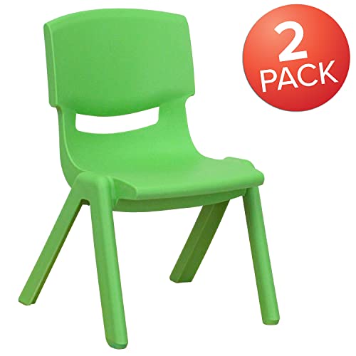 Image of Flash Furniture Whitney 2 Pack Green Plastic Stackable School Chair with 10.5'' Seat Height