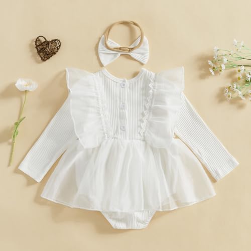 Infant Newborn Baby Girl Fall Winter Outfit Clothes Long Sleeve Lace Trim Mesh Tulle Tutu Romper Dress Baptism Birthday Party2