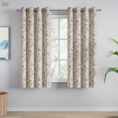 Image of haus & kinder Digital Printed Cotton Window Curtains 5 Feet Long Pack of 2 Window Curtains, 5 Feet Curtains for Window (Pastel Aviary, Green 130x152 CM)