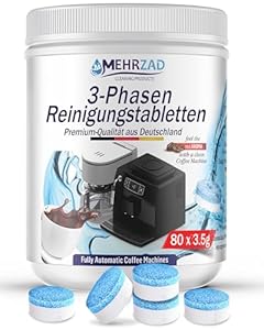 80 × 3-Phasen Premium-Reinigungstabletten für Kaffeevollautomaten – Reinigung, Schutz und Pflege – kompatibel mit Jura & Siemens – 3, 5 g Tabletten – Made in Germany