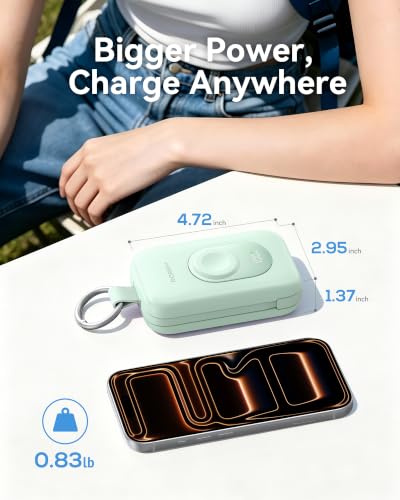 Image of RORRY CharmGo Portable Charger, 20000mAh PD 30W Portable Charger Power Bank with 2 Built-in Cables, Fast Charging Battery Pack with Keychain, Travel Essentials for iPhone, Apple Watch, iPad, Green