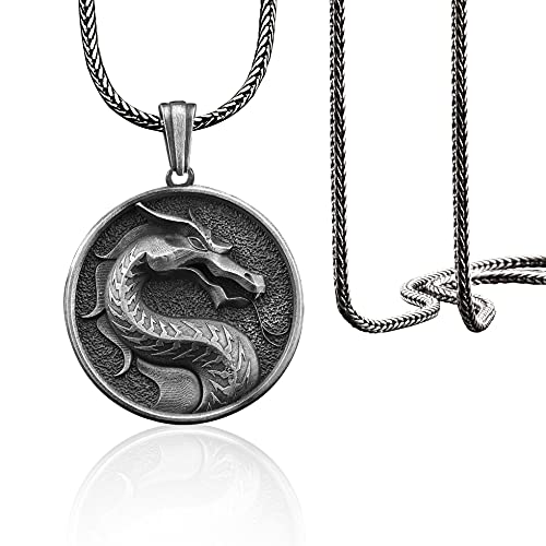 Mortal Kombat Dragon Handmade Sterling Silver Men Charm Necklace, Huge Serpent Mythology Jewelry, Mortal Kombat Dragon Pendant, Geek Gift