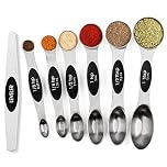 Measuring Spoons Sets of 7, Magnetic Measuring Spoons, Tablespoon Measure for Liquid & Dry Ingredients, Dual Sided Teaspoon Measure with Scale and Leveler, Fits Most Spice Jars for Cooking