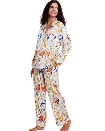 Image of YiNi LuLu Womens Silk Satin Pajamas Set Button Down 2 Piece Pjs Long Sleeve Oversized Sleepwear with Pockets