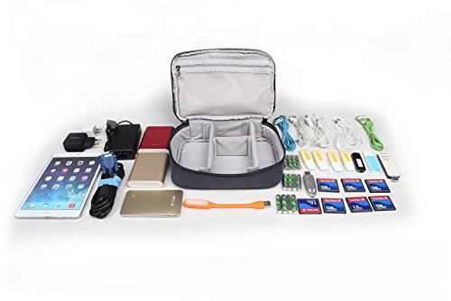 BUBM estuche de viaje impermeable para cable de datos digital, USB, organizador de electrónicos y accesorios. Bolsa de almacenamiento azul gris oscuro small