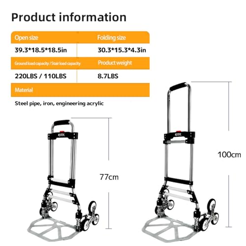 Rjtek 1030-6A [Upgraded Version] Stair Climber Hand Truck And Dolly, 220 Lb Capacity Stair Climbing Cart Heavy-Duty Trolley Cart Heavy-Duty Luggage Cart Stair Dolly Lightweight thumb #7