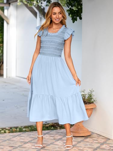 Simplee Womens Boho Maxi Dress Flutter Sleeve Summer Casual Smocked Waist A Line Flowy Tiered Dress with Pockets3