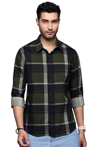 Image of SHOWOFFFF Men Check Print Casual Shirt | Spread Collar Full Sleeves Cotton Shirt for Mens | Slim Fit Regular Length Shirt for Men's