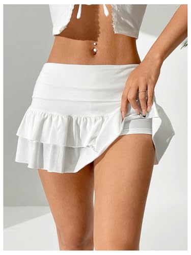 Verdusa Women'S Ruffle Layered Mini Skirts Y2K Flared Flowy Short Skirt White Small thumb #2
