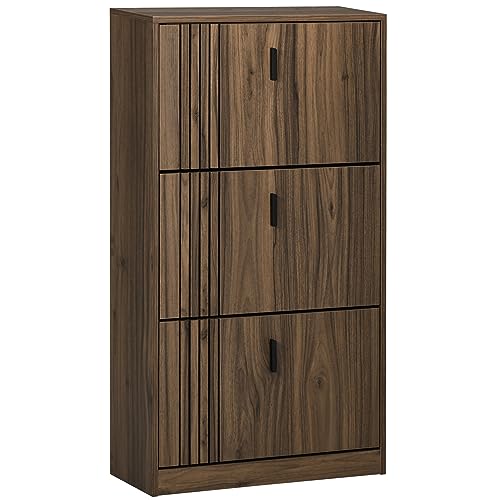 HOMCOM Meuble à Chaussures à 3 abattants, 18 Paires, Armoire à Chaussures 3 Compartiments, Grande capacité pour entrée, Couloir, Salon, 63 x 24 x 117 cm,...