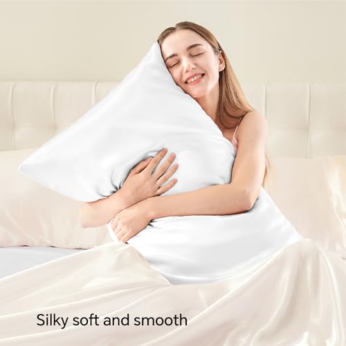 BEDELITE Satin Pillowcase with Zipper 4 Pack, White Pillow Cases King Size, Super Soft and Cooling Similar to Silk Pillow Cases, Gift for Women Men(20x40 Inches)