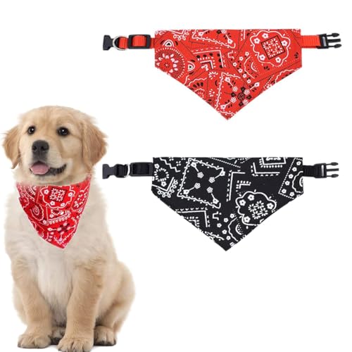 2 Stück Hunde Bandana Kopftücher, Hundehalstuch mit Halsband, Dreieckstuch Halsdreiecke Hundehalstcher, Einstellbare Hund Halstuch für Welpen Kleine Große Hunde und Katzen