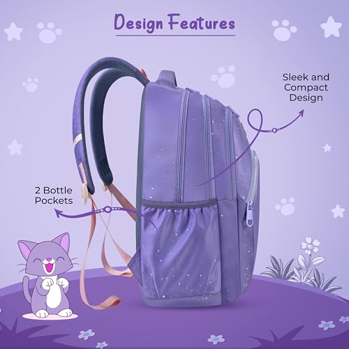 Image of Gear Cutie Cat 17 inch /27L Large Water Resistant School Bag | Casual Backpack | Daypack | Travel Backpack | Kids Bag for Boys /Girls (Lavender - Pink)