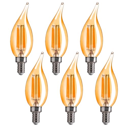 Image of FLSNT CA11 E12 LED Candelabra Bulbs, Dimmable LED Chandelier Light Bulbs, 40W Equivalent, 2200K Warm White Light, 330LM, Amber Glass Finishing, 6 Pack UL,CA65 Listed.