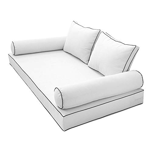 Prolinemax Style 1 - Mattress & Pillow Bolster Cushion for Outdoor Indoor Daybed Porch Swing Bed Contrast Trim Full Size AD106 | Covers ONLY |