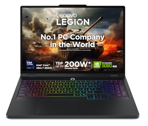 Image of Lenovo Legion Pro 5 2025, Intel Core Ultra 7 255HX, RTX 5060-8GB, 32GB RAM, 1TB SSD, WQXGA OLED, 16 inch /40.6cm, 165Hz, Windows 11, Office 2024+AI Now, Black, 2.4Kg, 83F3007CIN, AI Powered Gaming Laptop