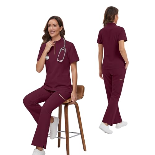 Gargey Scrubs for Women - Zip Front Top & Flare Pant Stretch Nursing Women’s Scrubs Set Medical Uniform - image 6