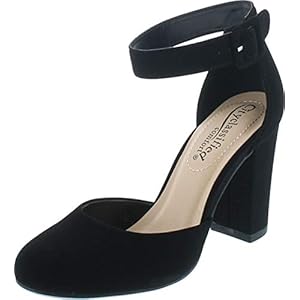 City Classified Women’s Comfort Foam Closed Toe Dress Pump Ankle Strap Block Heel