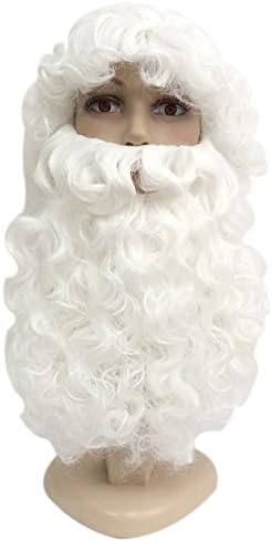 TopWigy Santa Claus Hair Wigs Father Christmas Wigs and Beard Set Adult Size One-Size Halloween Wig for Fancy Dress Costume White