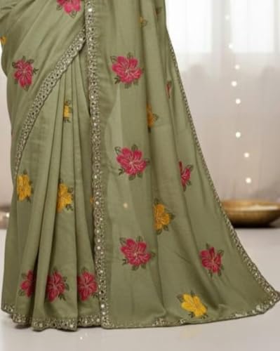 Image of Star Georgette Saree with Sequin Embroidery Work and Embroidered Blouse (Star-104)