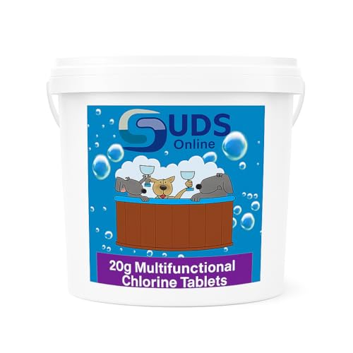 SUDS-ONLINE Multifunctional Chlorine Tablets 20g (50 Pack, 1kg) – Hot Tub & Swimming Pool 4-in-1 Multifunctional Water Treatment – Slow Dissolving Sanitiser -