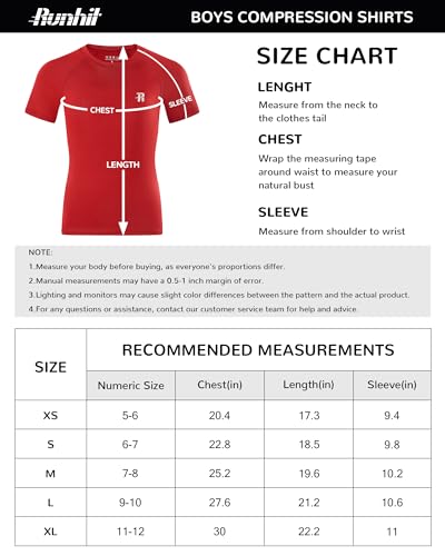 Runhit FZB0105081-19 Boys Compression Shirt Short Sleeve Youth Basketball Undershirt Kids Quick Dry Athletic Base Layer T-Shirt Red L thumb #5