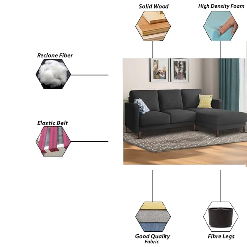 Image of Baloney RHS 4 Seater L Shape Sofa Set for Living Room (Black Fabric) Premium Fabric Sofa