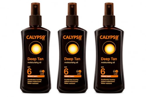 Image of Calypso Deep Tan Moisturising Oil Spray SPF 6 | Triple Pack 3 x 200ml | Enriched with Monoi Tahiti Oil | Water Resistant Sun Care | Lightweight Moisturising Tanning Oil Spray