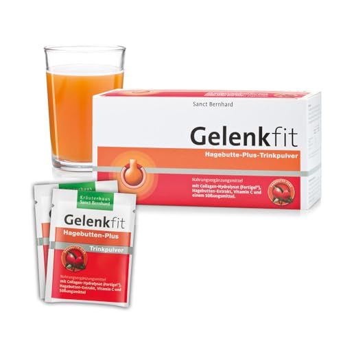 Sanct Bernhard Gelenkfit Hagebutte-Plus-Trinkpulver mit Collagen-Hydrolysat (Fortigel®), Hagebutten-Extrakt, Vitamin C, Süßungsmittel Steviolglycoside, Inhalt 30 Portionen