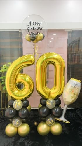 Image of Gold Number 60 Balloon 40 inch, 60 Number Balloons, 60th Gold Birthday Decorations, 60 Year Old Women Men Golden Party Supplies