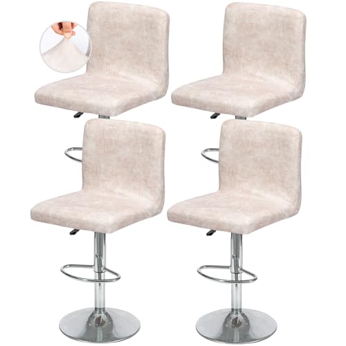 Image of FUANGUI Bar Stool Covers Set of 4, Faux Leather Looking Stretch Bar Stool Chair Cover Slipcovers, Counter Stool Bar Chair Covers for Kitchen Pub Dining Room Retro Style Home Deco - Beige Pink