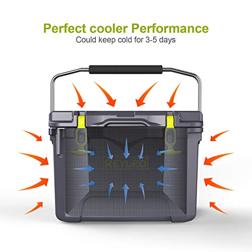 REYLEO Ice Chest | Portable Rotomolded Arctic Cooler Keeps Ice Up to 3 Days | Bear-Resistant 21-Quart Cooler (Built-in Bottle Opener, Cup Holder, Fish Ruler) for Camping, BBQs, Tailgating, Fishing