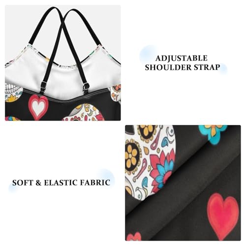 Colorful Skulls Floral Girl Swimsuit One Piece, Summer Beach Bathing Suit, 3-103