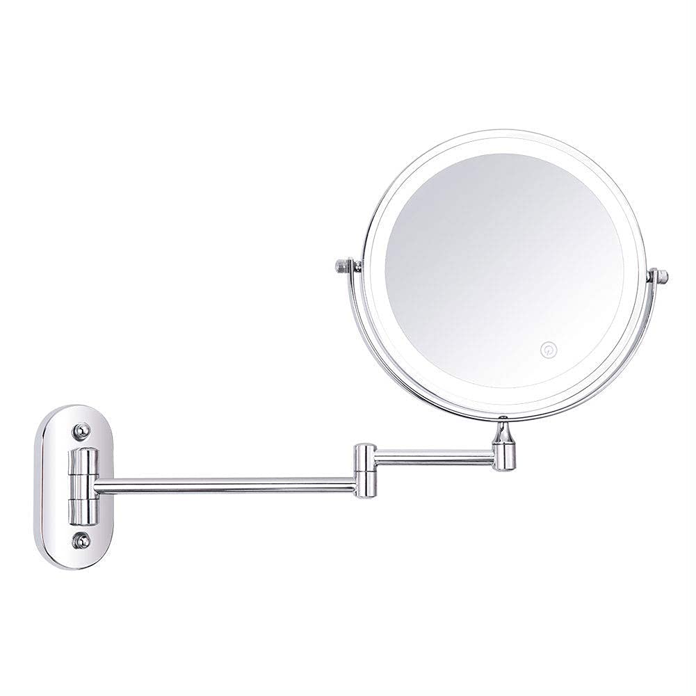 Specchio for il trucco ingranditore con luce, doppio lato pieghevole a LED retrattile con illuminazione a 360 ° girevole Specchio cosmetico (Size : Battery5x)