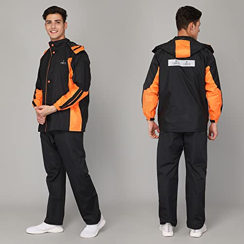 Image of THE CLOWNFISH Solomon Series Men's Waterproof Polyester Double Coating Reversible Raincoat with Hood and Reflector Logo at Back. Set of Top Bottom. Printed Plastic Pouch Rope