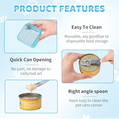 Canned Cat Food Storage Can Container for 3oz Cat Cans,4 Pack Airtight Pet Food Sealer with Snap-Lock Cover Lids and Stainless Steel Spoon for 2.56''/65mm Small Cans