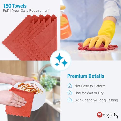 Orighty Cleaning Cloths Bulk, 150 Pack Shop Rags Reusable, Multi-Purpose Shop Towels for Cars, Microfiber Cleaning Rags for Automotive, Mechanic, Kitchen, Lint Free Towels 11.5’’ x 11.5’’, Red - Thumbnail 5