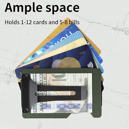 Image of Minimalist Carbon Fiber Wallet for Men, Money Clip Cash Strap Wallet, RFID Blocking Metal Wallet Aluminum Card Holder,Front Pocket Wallet(Matte Green)