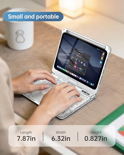 Image of Clear Keyboard Case for iPad Mini 7 A17 Pro(2024) & Mini 6 (2021) 8.3 inch, 7-Color Backlit Wireless Keyboard with Touchpad, 360 Rotating Stand, Pencil Holder for iPad mini 7th /6th Generation, White